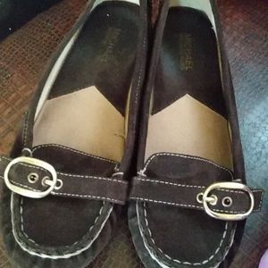 Michael Kors Brown Suede Gold Buckle Loafers 7.5 m